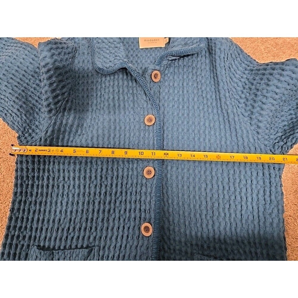 Mododoc Waffle Weave Button Jacket Coat Teal Blue… - image 7